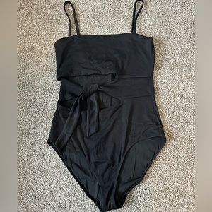 Aerie XL Black cut-out tie front one piece ribbed swimsuit